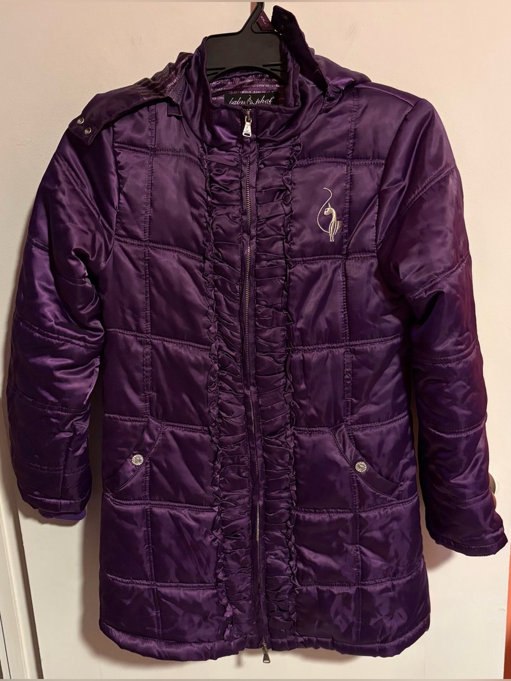 Girls Baby Phat Y2K Purple Satin Hooded Puffer Coat/Jacket